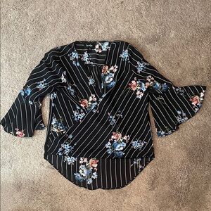 by & by Black Floral Striped Blouse